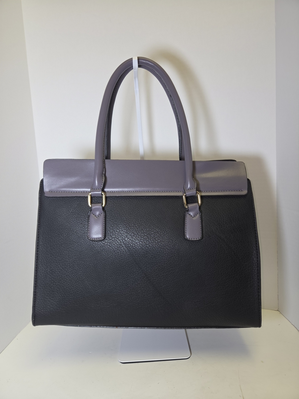 Two-Tone Structured Satchel - Black and Lavender